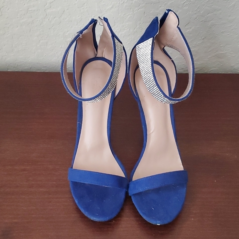 4/$30 Rhinestone cuff stiletto blue suede heels sz 9 ** - Picture 6 of 14